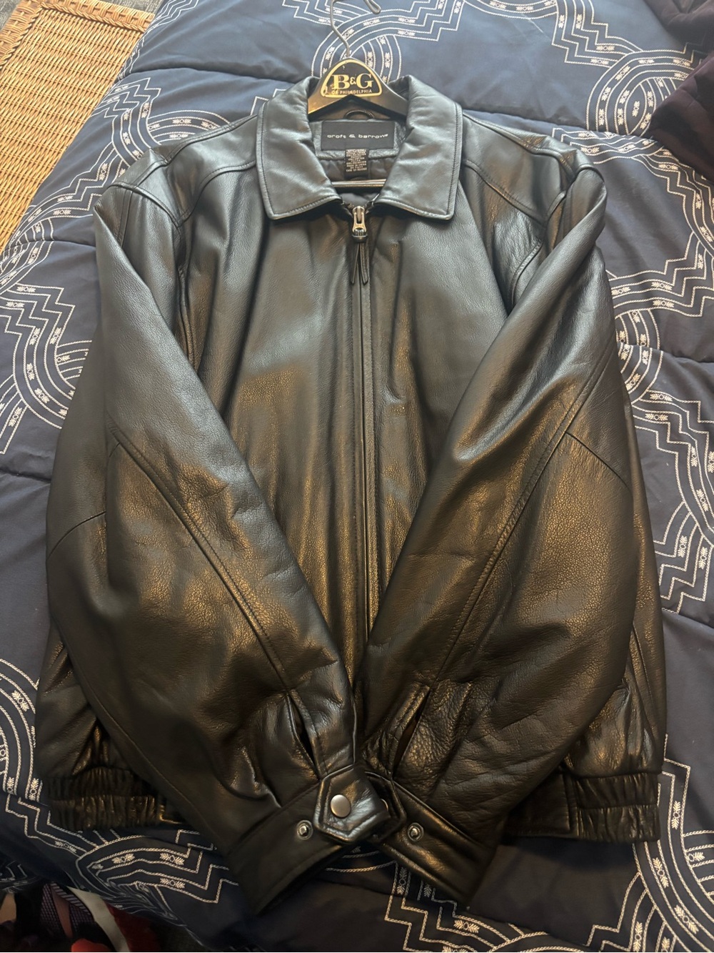 croft & barrow Black Leather Zip Bomber Jacket